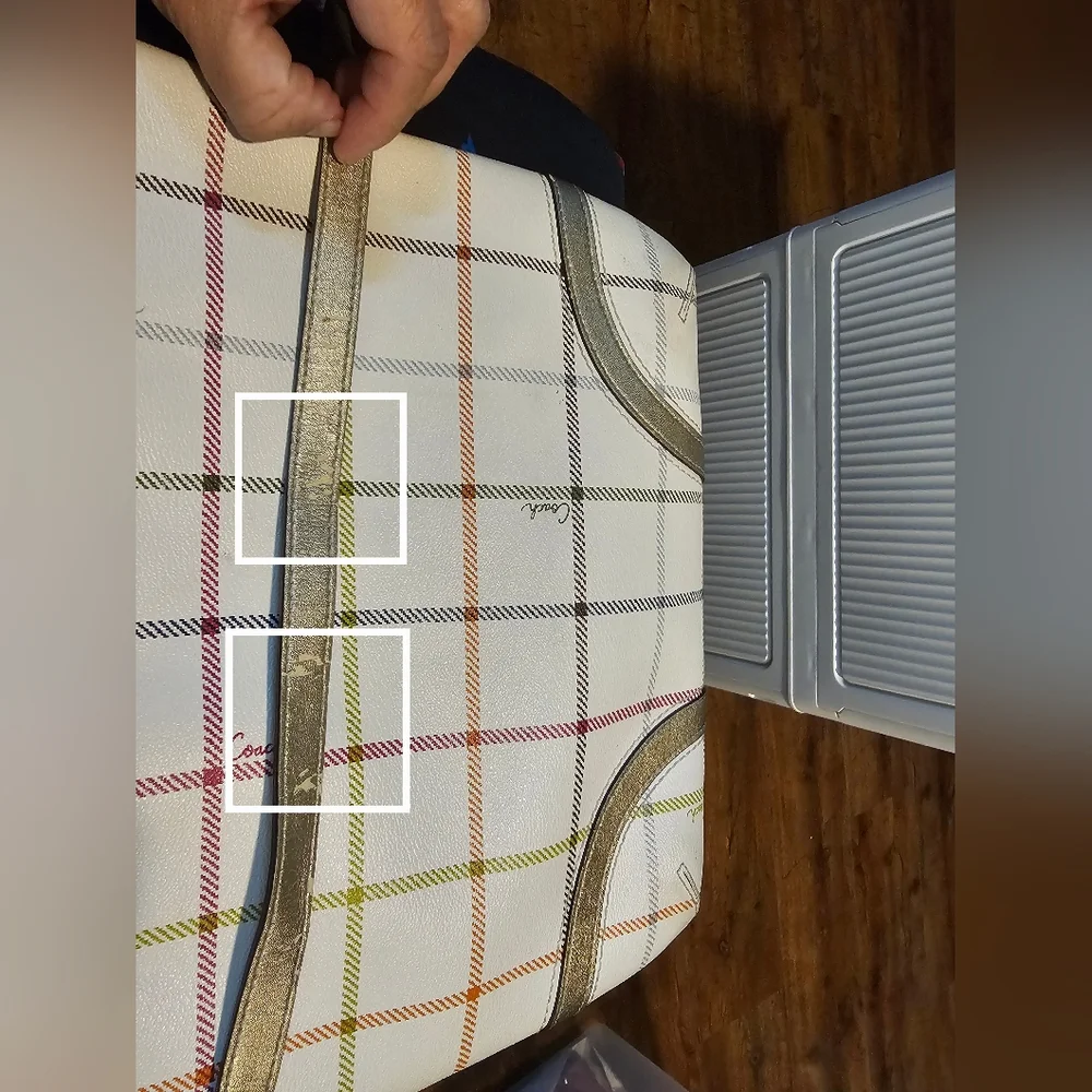 Coach White Plaid Crossbody Bag with Gold Trim